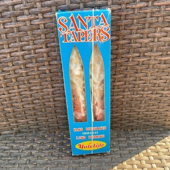 VINTAGE Yuletide Santa Taper Candles Box Set of 2 Hand Decorated Christmas - Picture 2 of 5